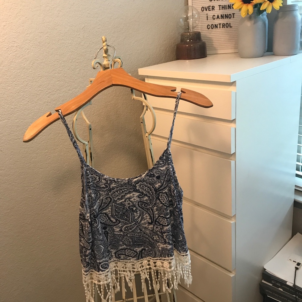 Charolette Russe navy blue patterned crop top